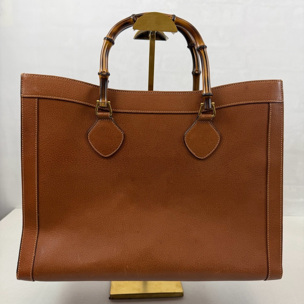 Gucci Vintage Large Bamboo Handle Leather Tote Bag Brown Diana Bag